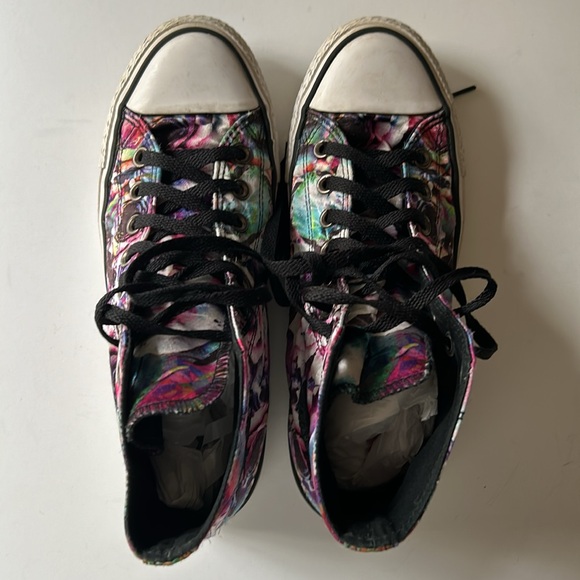 Converse High Top Sneakers in White with Purple, Pink, Blue Floral Print - Picture 4 of 16